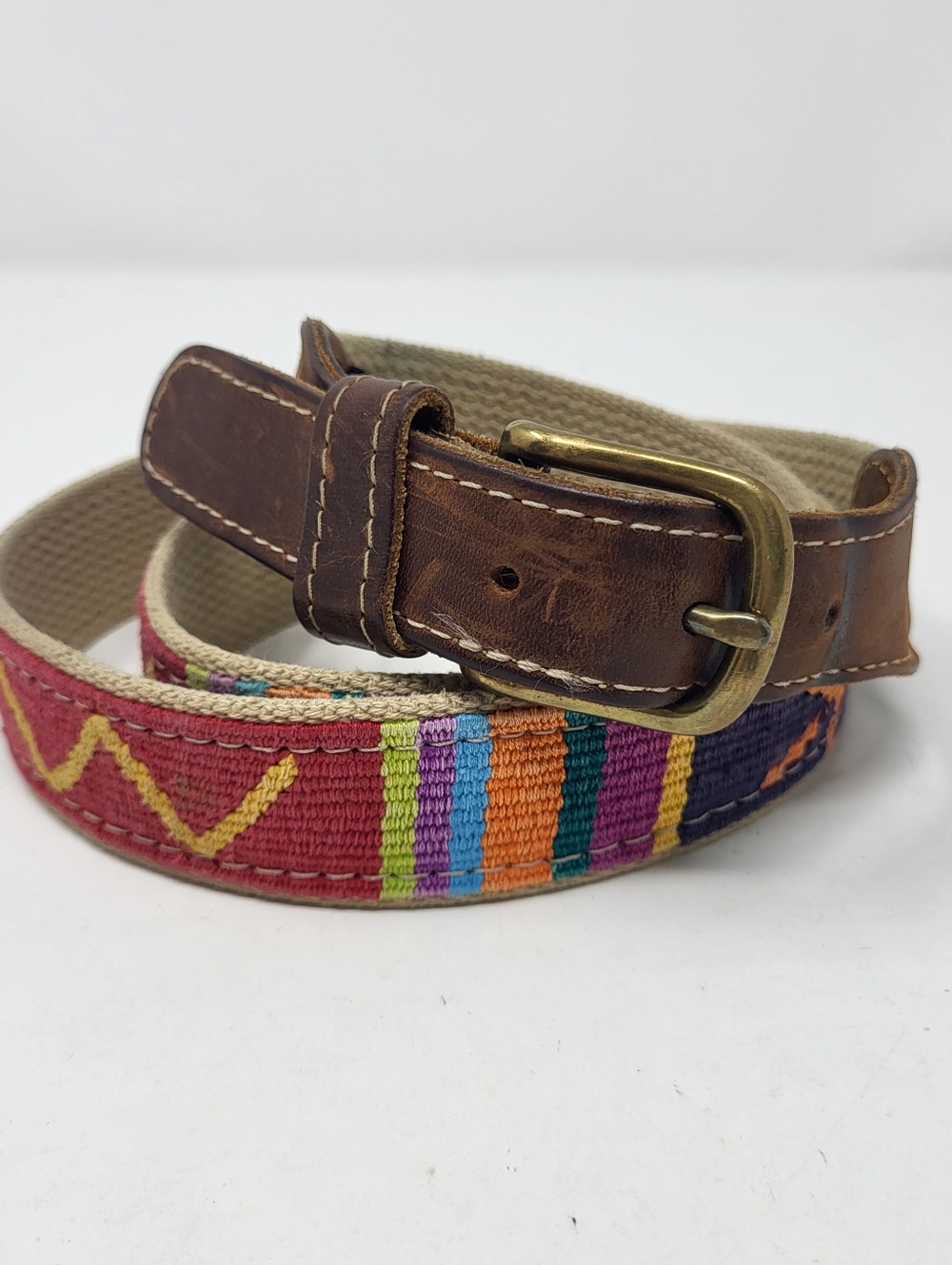 A Tail We Could Wag Handmade Cotton Weave Leather Belt with Brass Buckle Men's